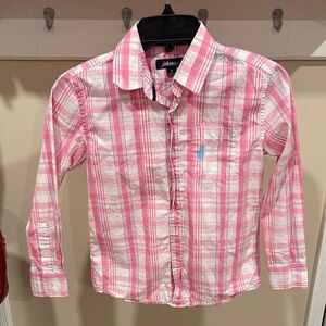 johnnie-O Pink and White Plaid Button-Down Shirt for Kids Size 8